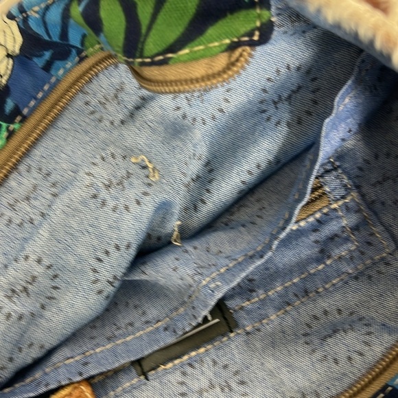 Myra Bag Canvas Floral Print Leather Accents Blue Bag Western - Picture 11 of 13